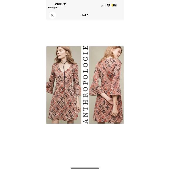 MAEVE Anthropologie Erina Pink Swing Bell Sleeve Dress Womens XS Plaid Fall - Picture 1 of 6